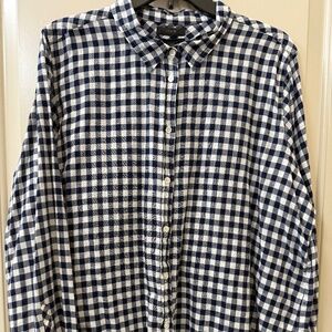 J Crew Women's 22 Dark Blue Gingham Long Sleeve Buttondown